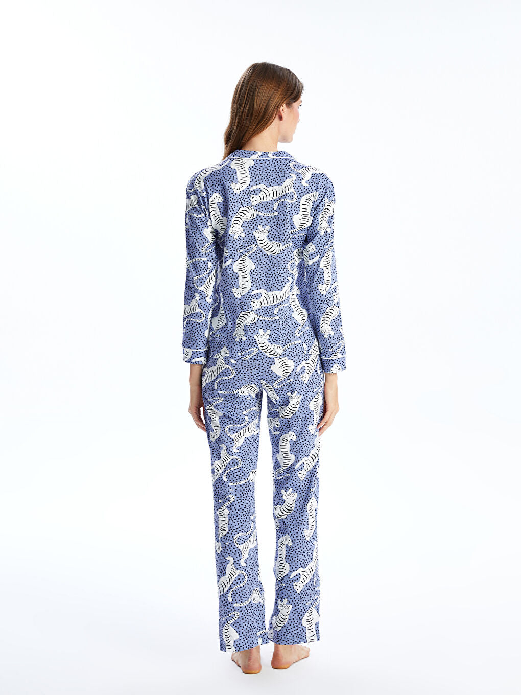 LCW DREAM Lilac Shirt Collar Zebra Patterned Women Pajama Set