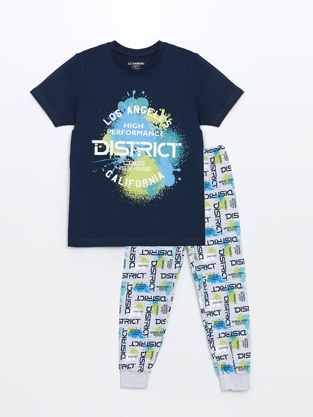 LCW Kids Navy Blue Crew Neck Boys Pajama Set