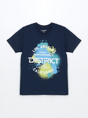 LCW Kids Navy Blue Crew Neck Boys Pajama Set