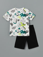 LCW Kids White Crew Neck Boy Shorts Pajama Set