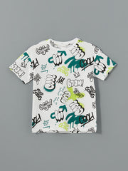 LCW Kids White Crew Neck Boy Shorts Pajama Set