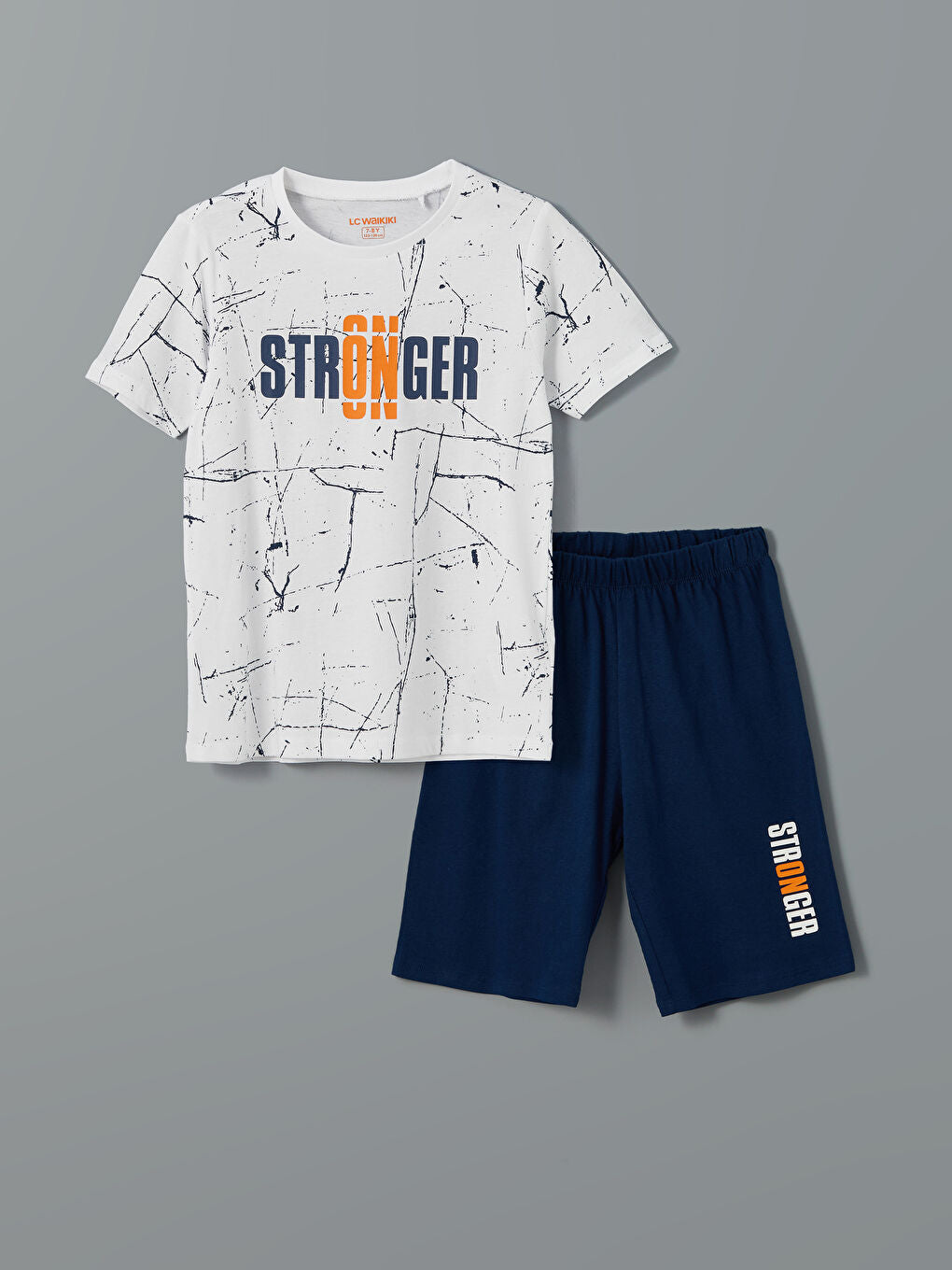 LCW Kids White Crew Neck Boy Shorts Pajama Set
