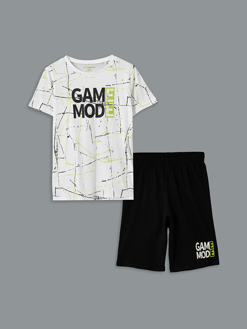 LCW Kids White Crew Neck Boy Shorts Pajama Set