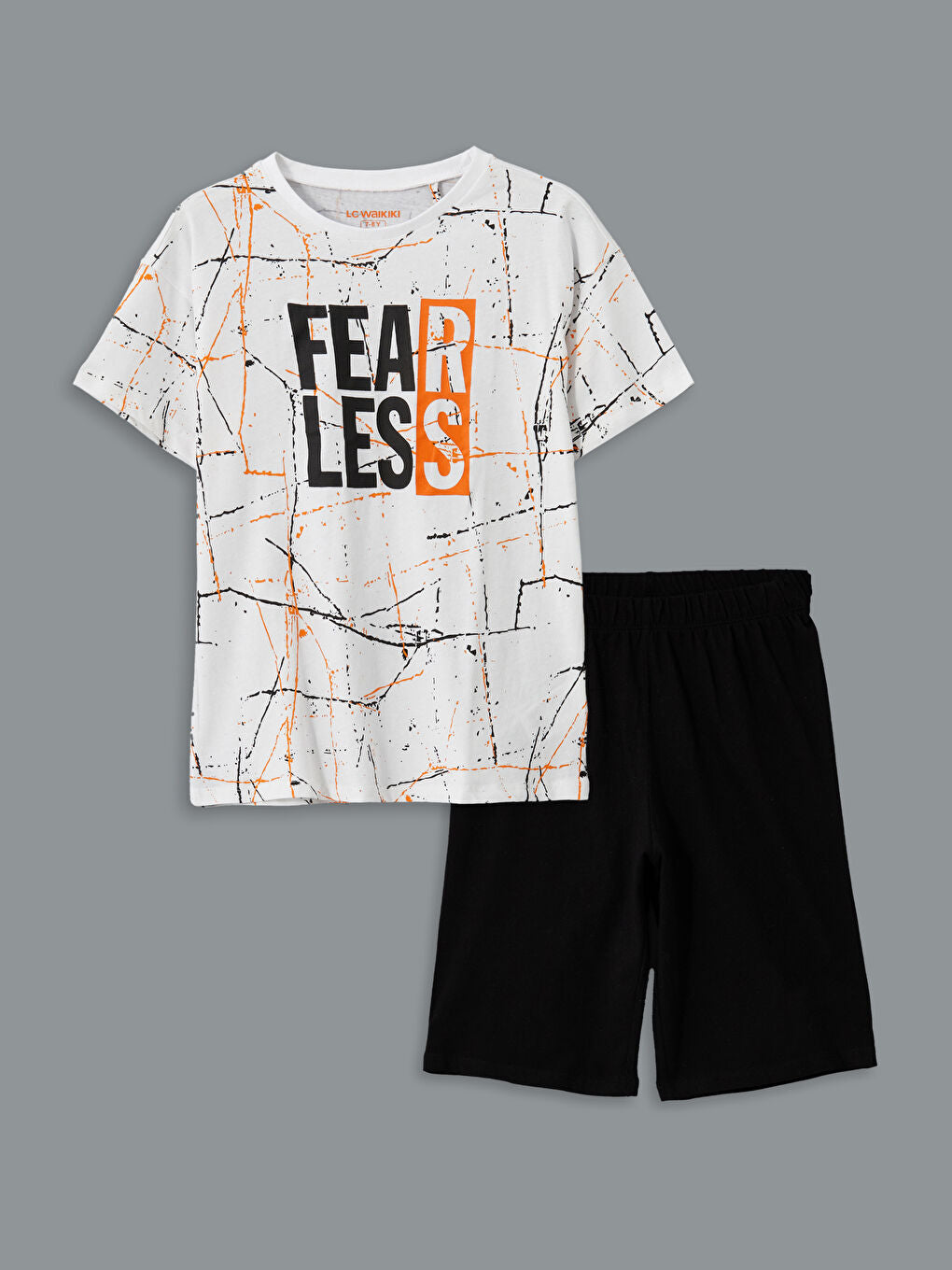 LCW Kids White Crew Neck Boy Shorts Pajama Set
