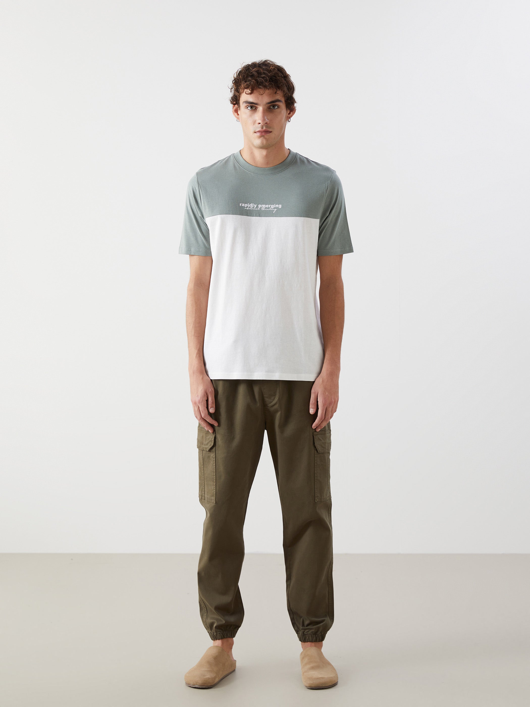 Xside- Crew Neck Short Sleeve Color Block Combed Cotton Men T-Shirt