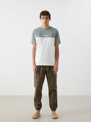Xside- Crew Neck Short Sleeve Color Block Combed Cotton Men T-Shirt