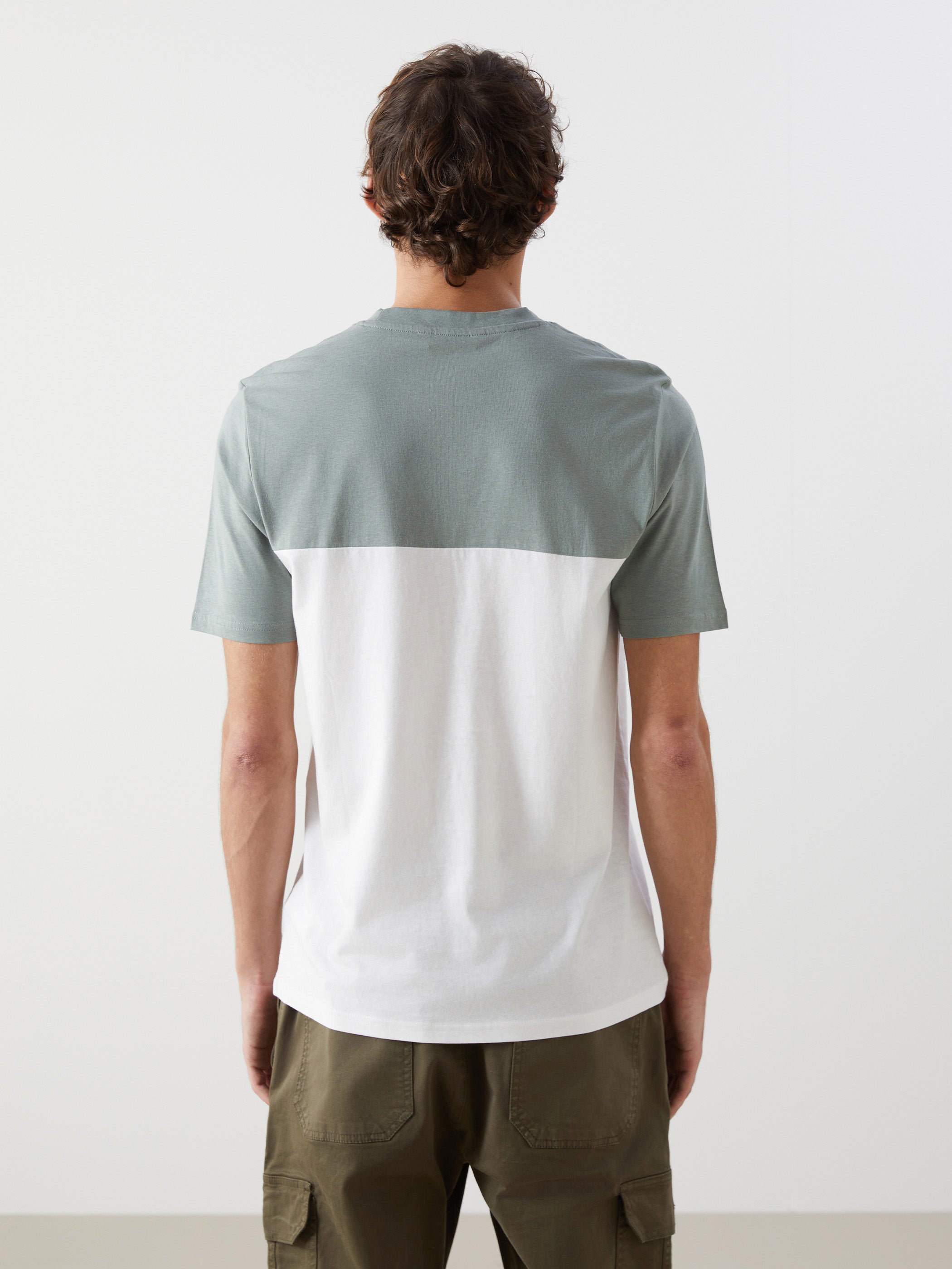 Xside- Crew Neck Short Sleeve Color Block Combed Cotton Men T-Shirt