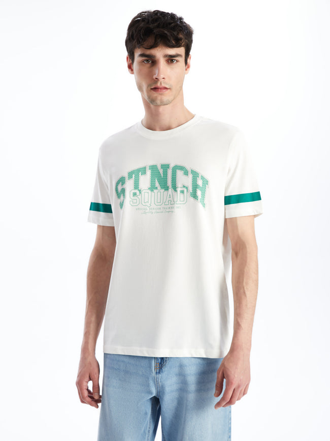 Xside- Crew Neck Short Sleeve Printed Combed Cotton Men T-Shirt Hover Image