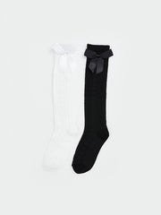 LCW Kids White Bow Detailed Girls Knee High Socks 2-Pack
