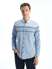 LCWAIKIKI Classic Blue Regular Fit Long Sleeve Striped Poplin Men Shirt