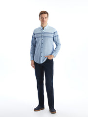 LCWAIKIKI Classic Blue Regular Fit Long Sleeve Striped Poplin Men Shirt