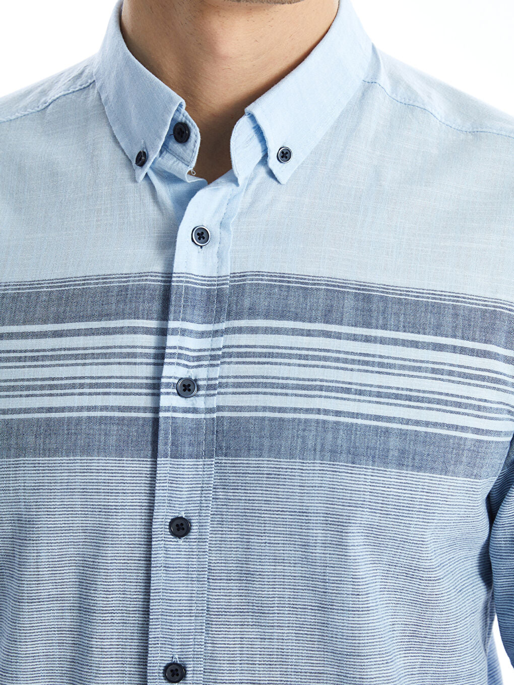 LCWAIKIKI Classic Blue Regular Fit Long Sleeve Striped Poplin Men Shirt