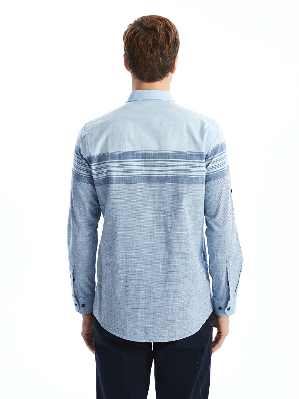LCWAIKIKI Classic Blue Regular Fit Long Sleeve Striped Poplin Men Shirt
