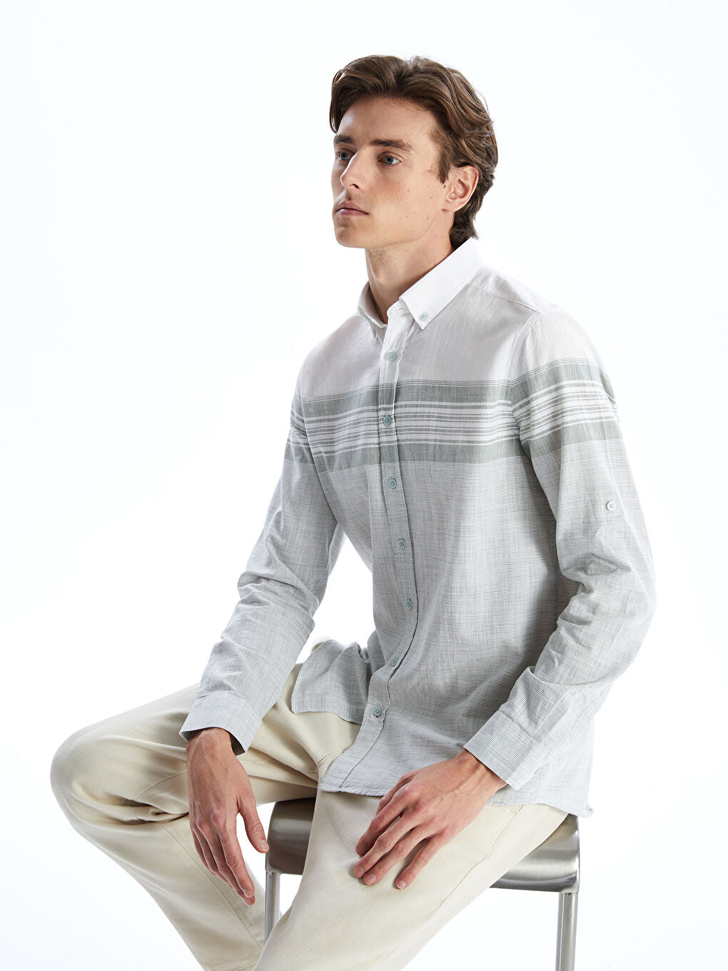 LCWAIKIKI Classic Blue Regular Fit Long Sleeve Striped Poplin Men Shirt