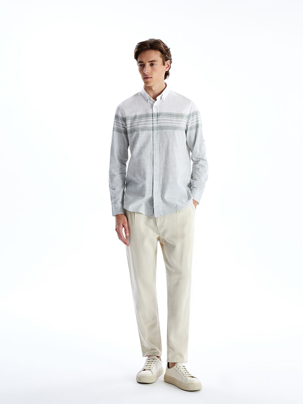 LCWAIKIKI Classic Blue Regular Fit Long Sleeve Striped Poplin Men Shirt