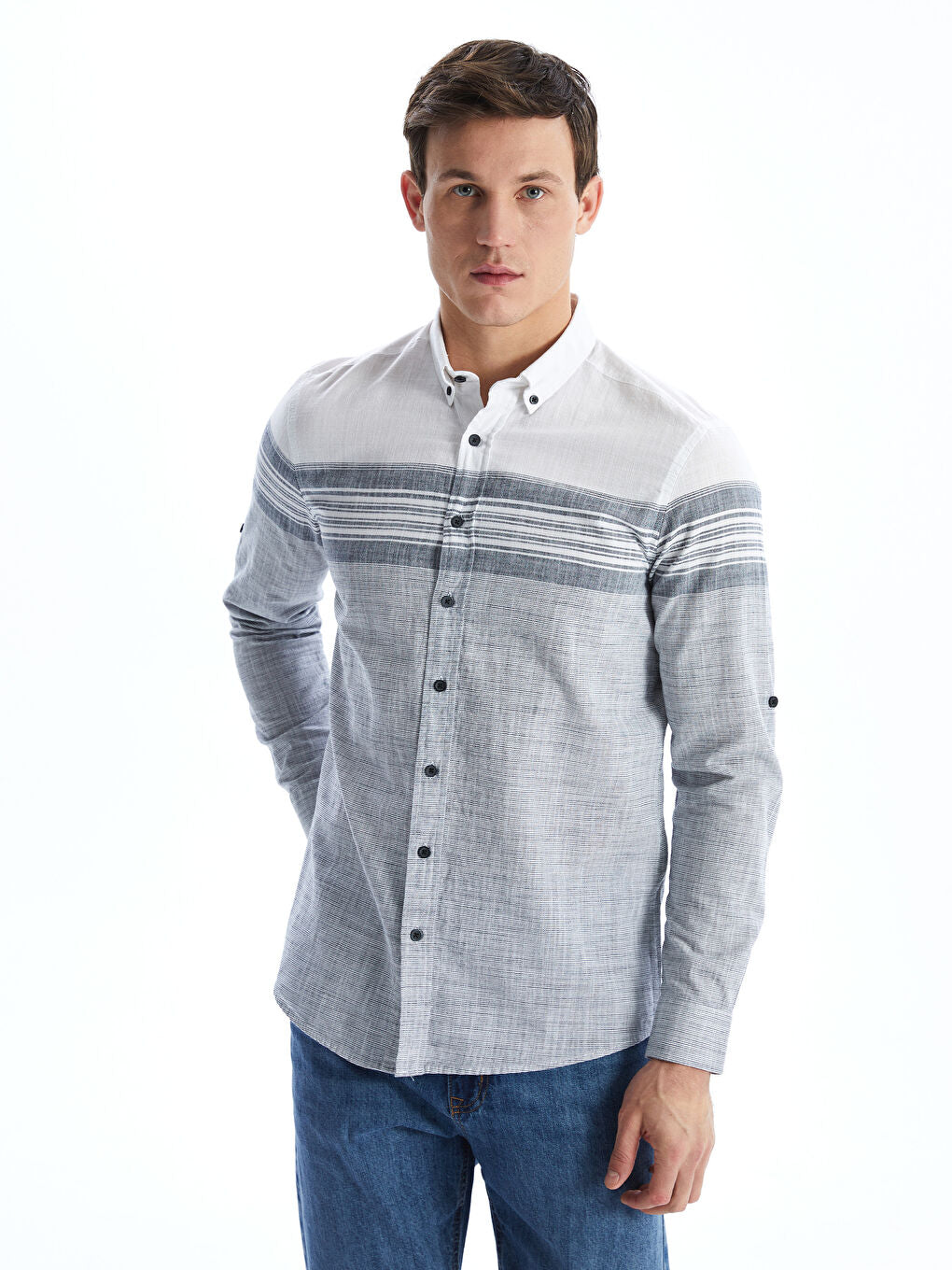 LCWAIKIKI Classic Blue Regular Fit Long Sleeve Striped Poplin Men Shirt