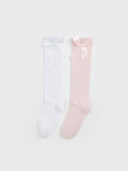 LCW Kids White Bow Detailed Girls Knee High Socks 2-Pack