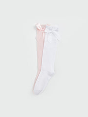 LCW Kids White Bow Detailed Girls Knee High Socks 2-Pack
