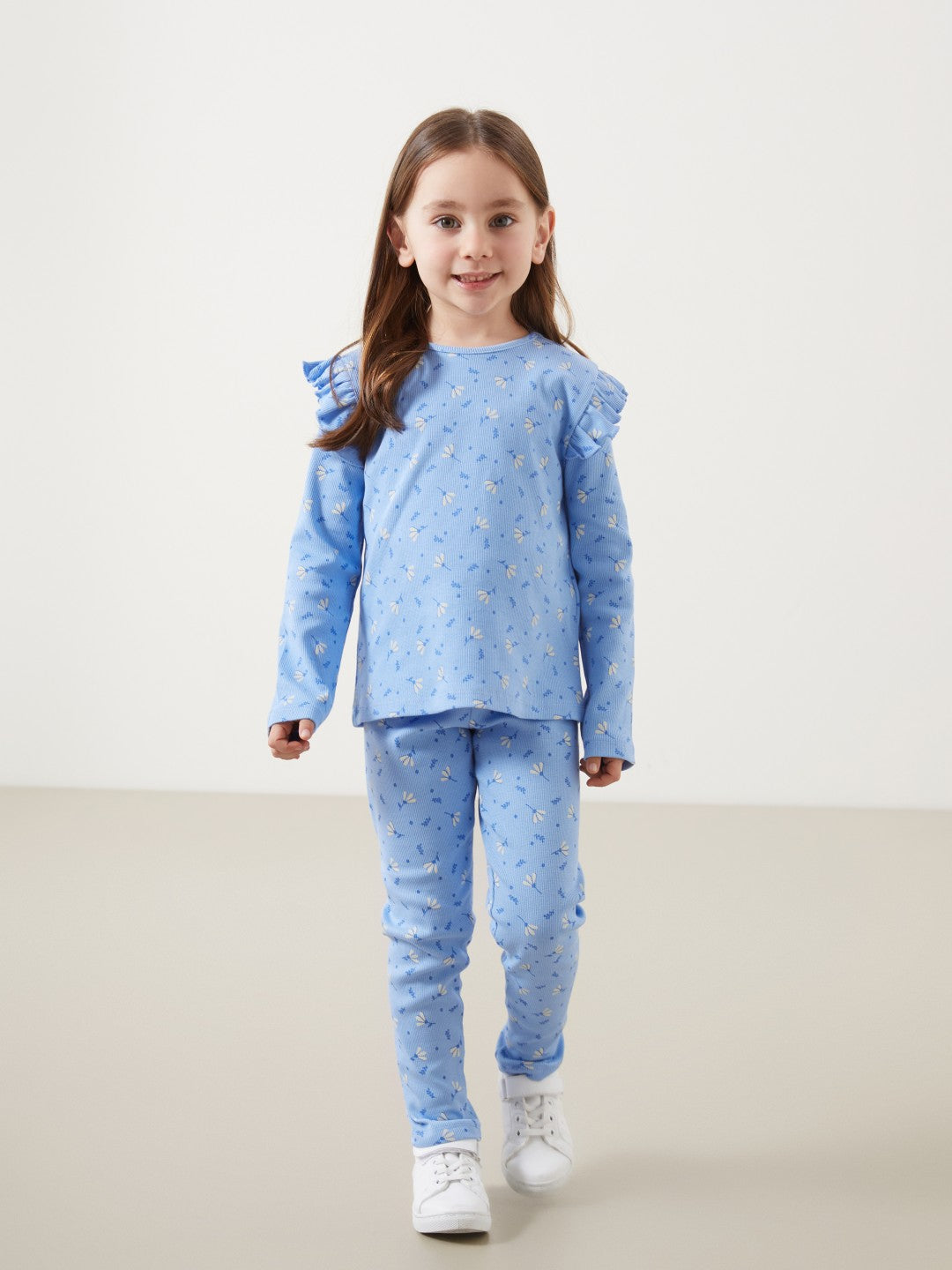 LCW Kids Crew Neck Floral Girl Blouse And Leggings 2-Pack