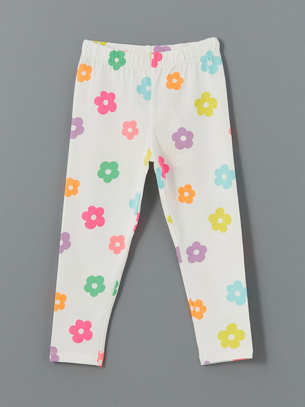 LCW Kids Ecru Elastic Waist Floral Girls Leggings