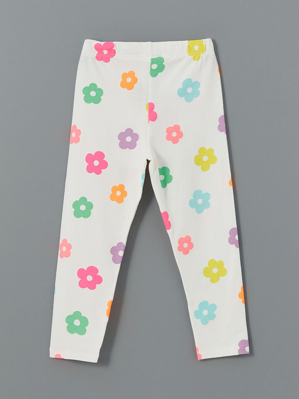 LCW Kids Ecru Elastic Waist Floral Girls Leggings