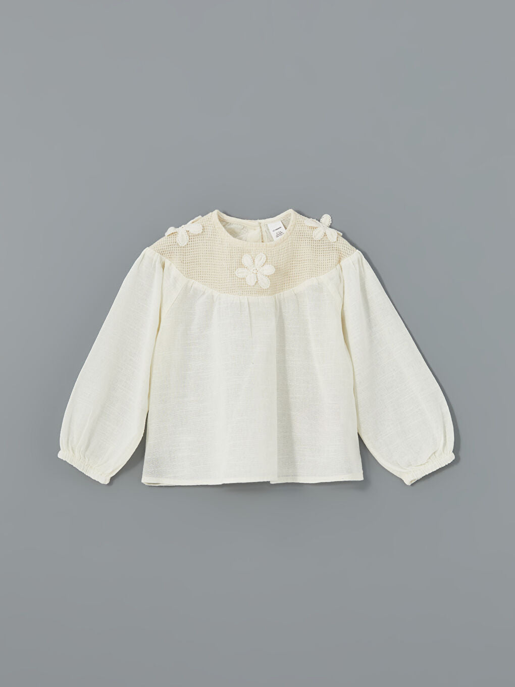 LCW Kids White Crew Neck Embroidered Baby Girl Blouse