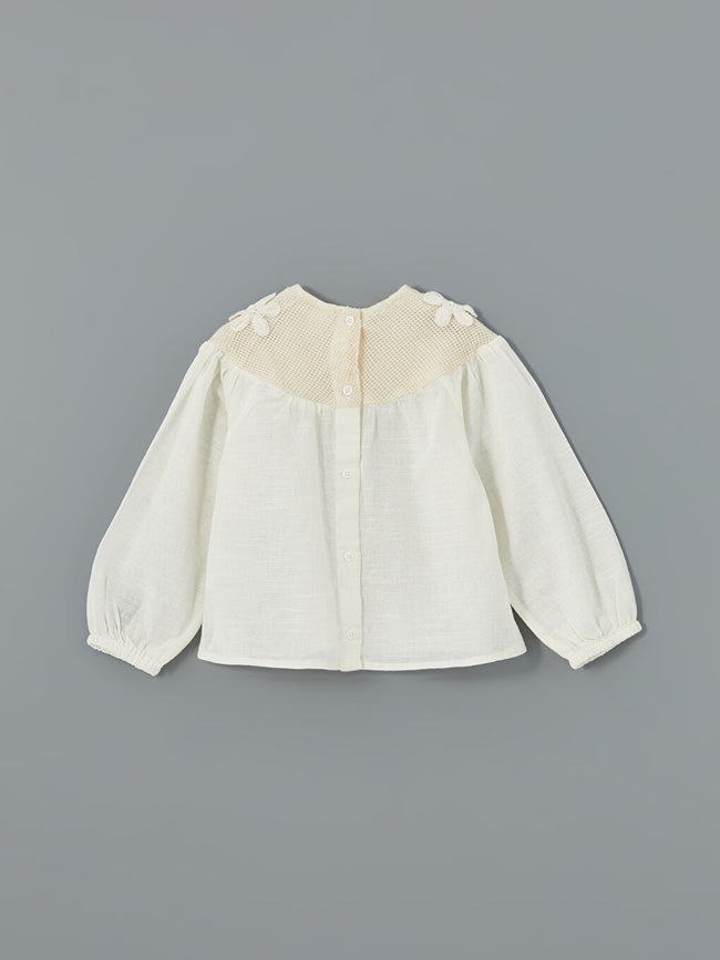 LCW Kids White Crew Neck Embroidered Baby Girl Blouse Main Image