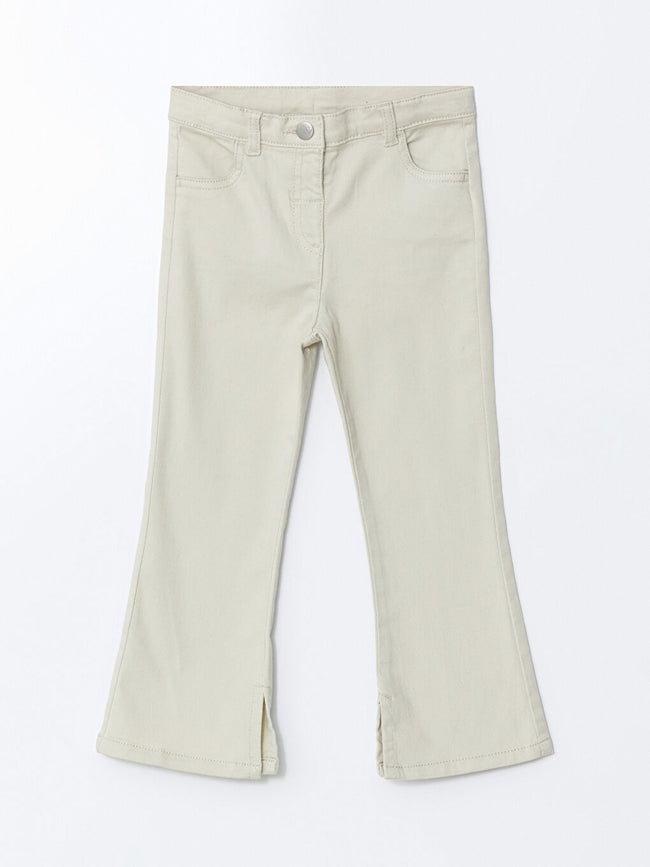 LCW Kids Beige Elastic Waist Gabardine Girls Trousers Hover Image