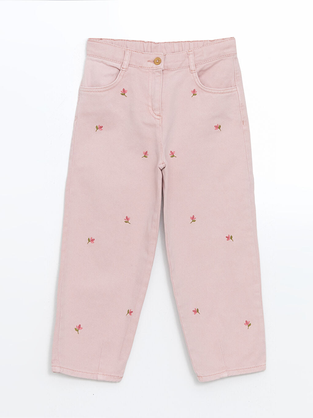 LCW Kids Pink Embroidered Waist Adjustable Girls Trousers