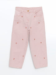 LCW Kids Pink Embroidered Waist Adjustable Girls Trousers
