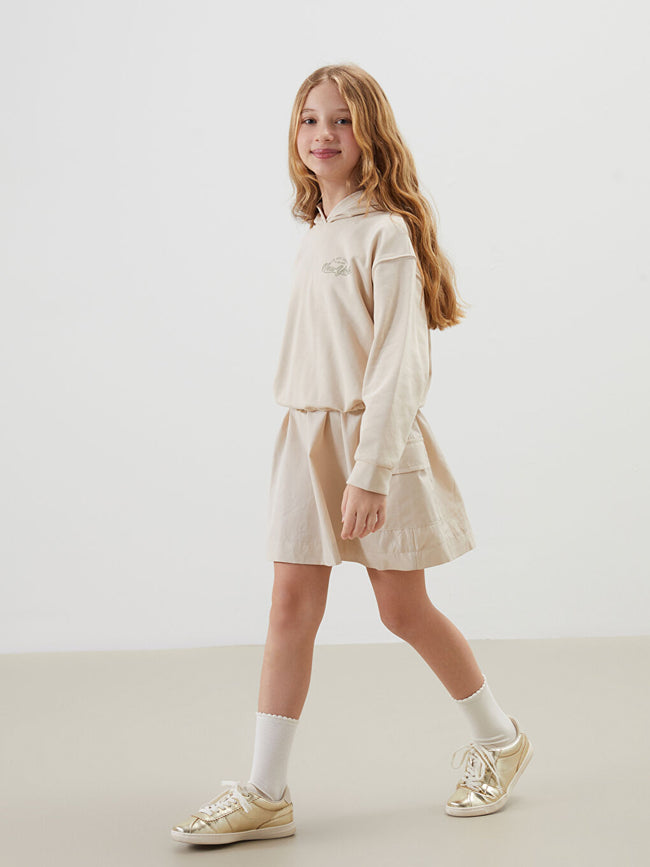 LCW Kids Beige Hooded Girl Dress Hover Image
