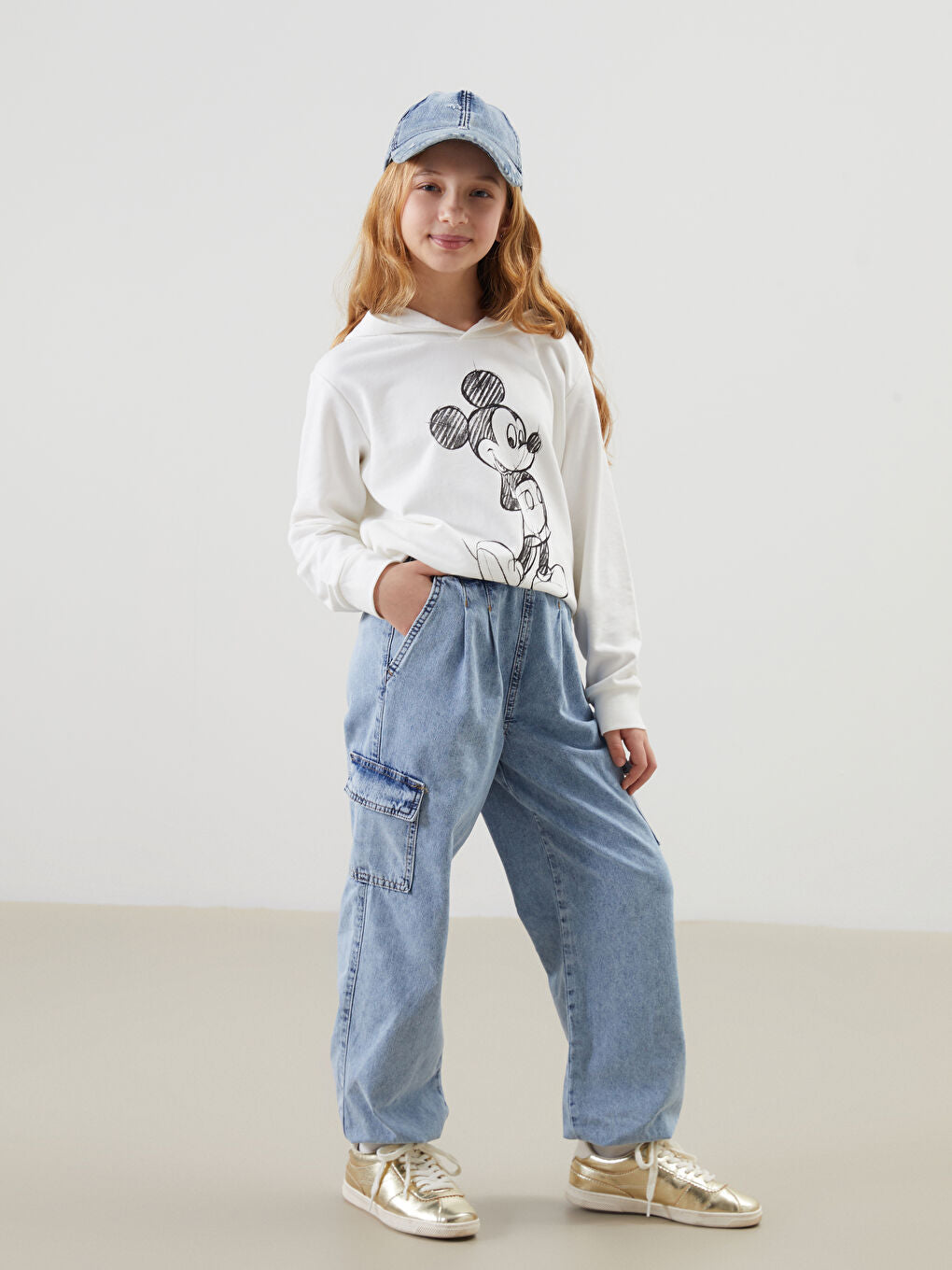 LCW Kids Blue Elastic Waist Girls Cargo Jeans