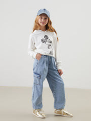 LCW Kids Blue Elastic Waist Girls Cargo Jeans