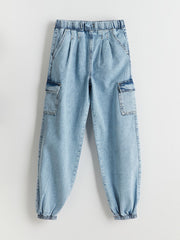 LCW Kids Blue Elastic Waist Girls Cargo Jeans