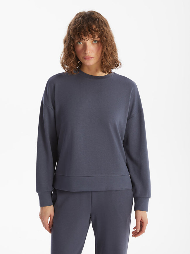 LCW Vision Anthracite Crew Neck Oversize Women Sweatshirt Hover Image