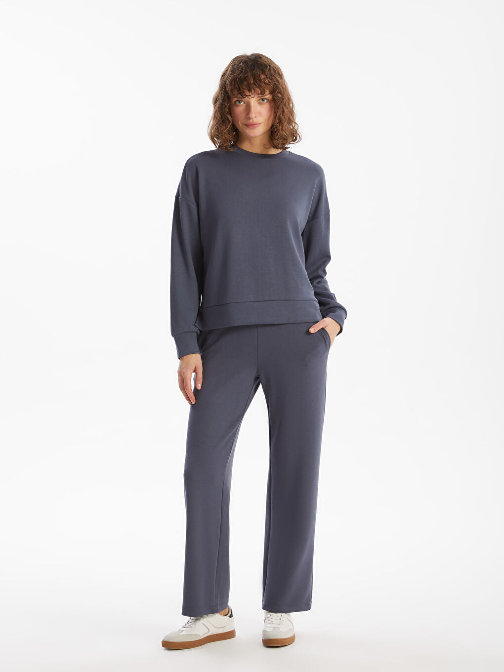 LCW Vision Anthracite Crew Neck Oversize Women Sweatshirt