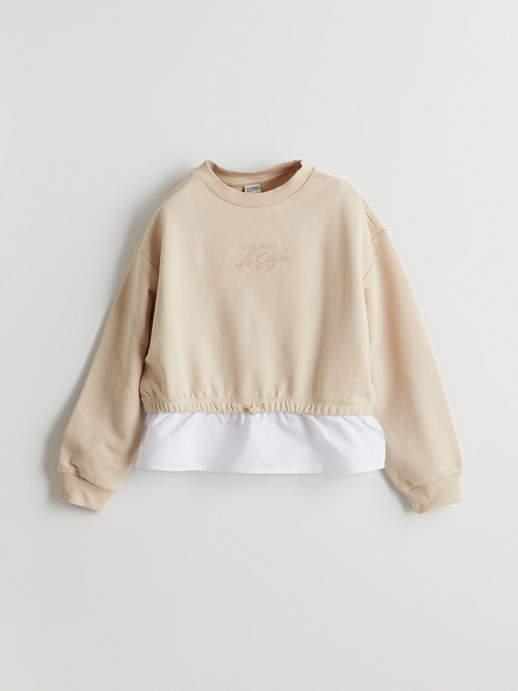 LCW Kids Beige Crew Neck New York Printed Girls Sweatshirt