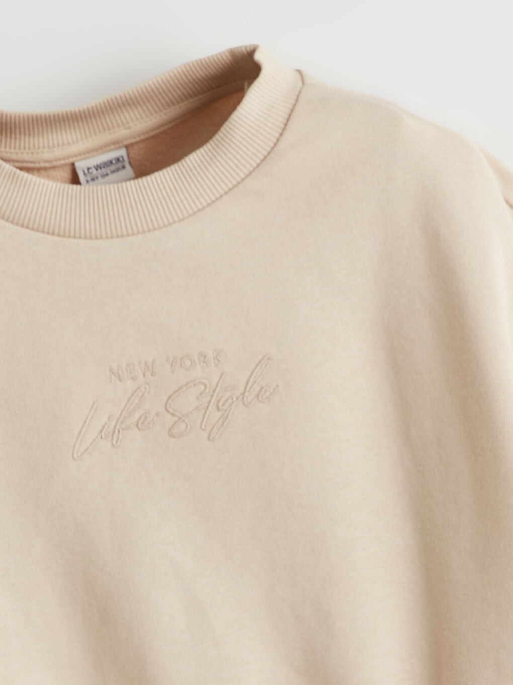 LCW Kids Beige Crew Neck New York Printed Girls Sweatshirt