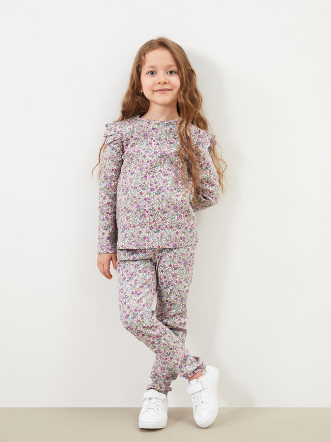 LCW Kids Crew Neck Floral Girl Blouse And Leggings 2-Pack Hover Image