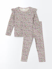 LCW Kids Crew Neck Floral Girl Blouse And Leggings 2-Pack