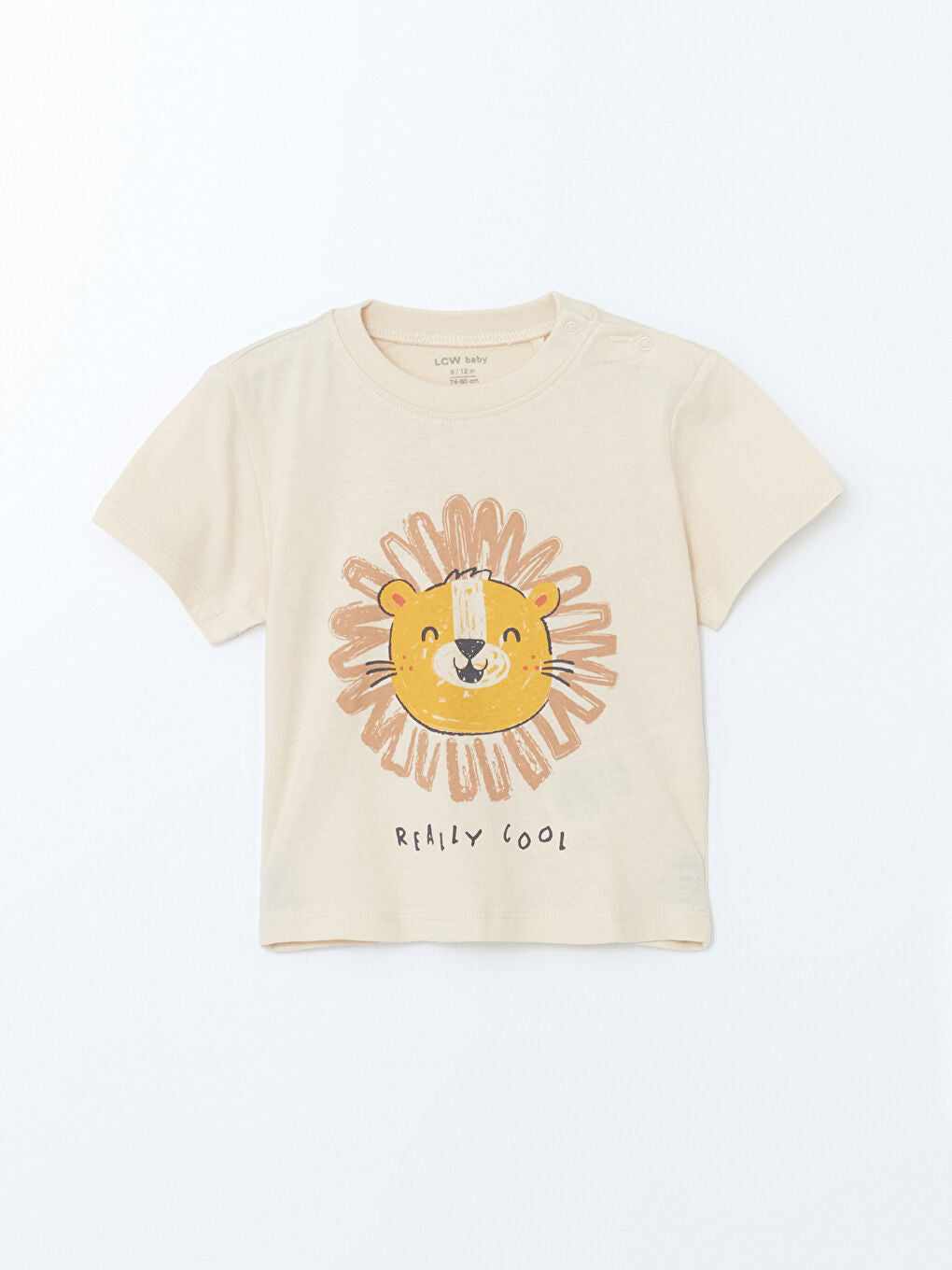 LCW baby Beige Crew Neck Printed Baby Boy T-Shirt and Shorts 2-Pack