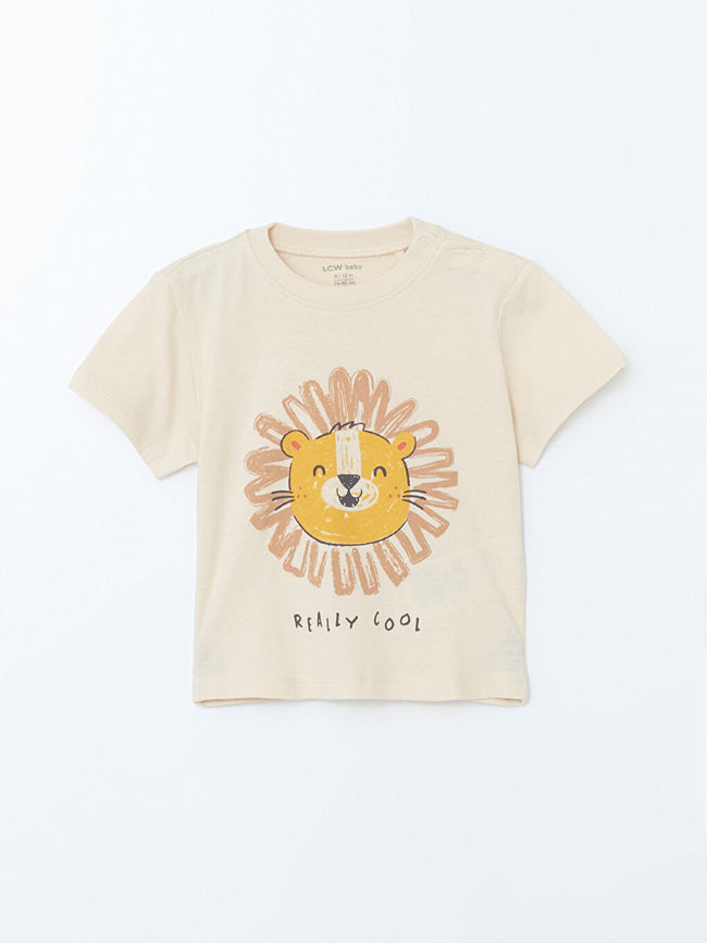 LCW baby Beige Crew Neck Printed Baby Boy T-Shirt and Shorts 2-Pack Main Image