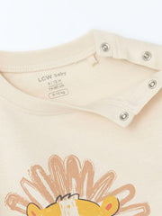 LCW baby Beige Crew Neck Printed Baby Boy T-Shirt and Shorts 2-Pack