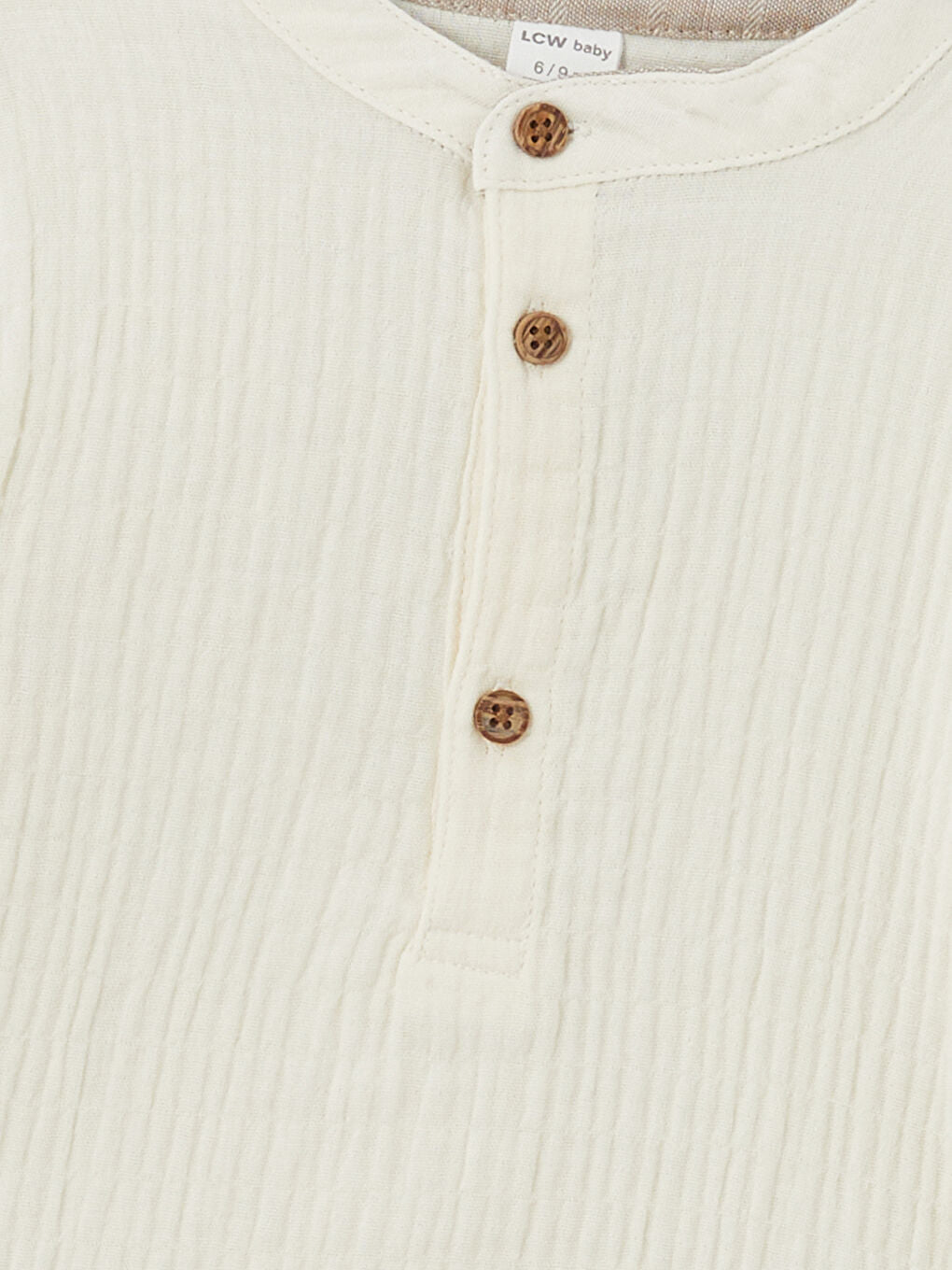 LCW baby Ecru Mandarin Collar Baby Boy T-Shirt and Pants 2-Pack