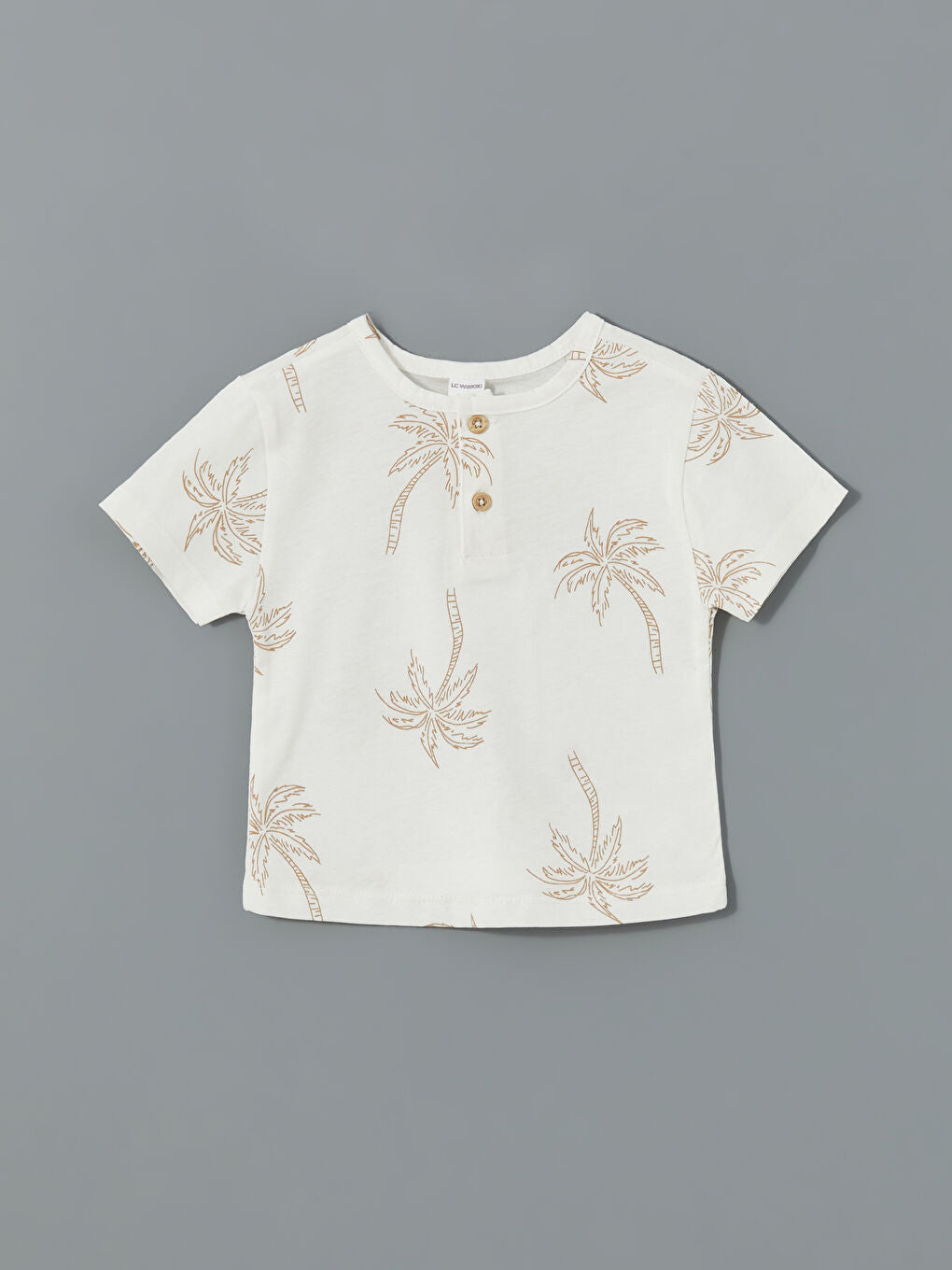 LCW baby Ecru Crew Neck Printed Baby Boy T-shirt and Pants 2-Piece Set