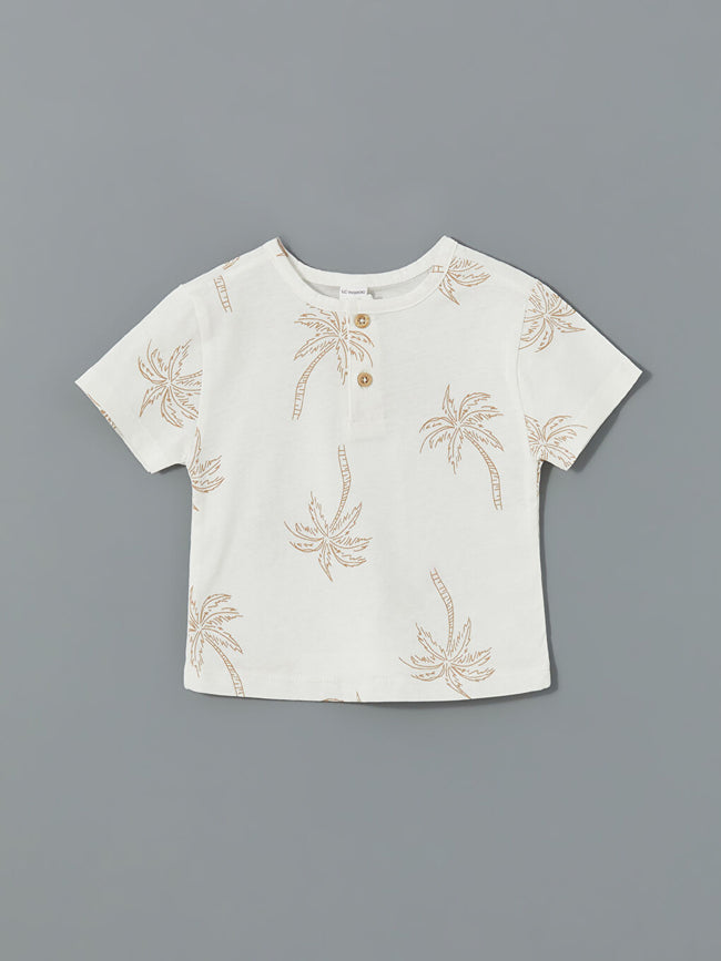 LCW baby Ecru Crew Neck Printed Baby Boy T-shirt and Pants 2-Piece Set Main Image