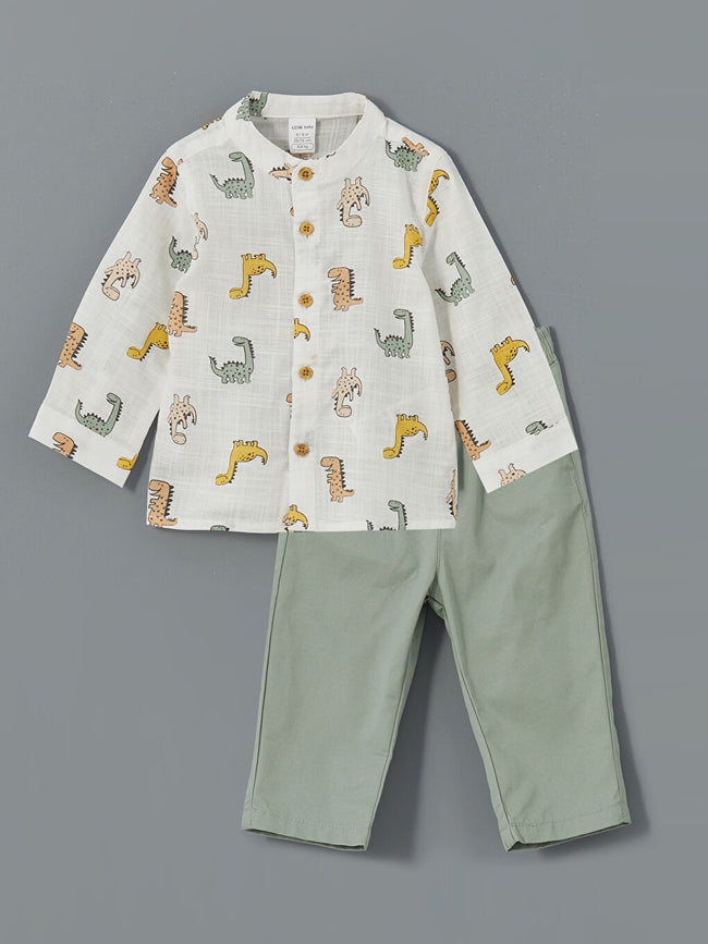 LCW baby Ecru Printed Baby Boy Shirt and Pants 2-Pack Hover Image