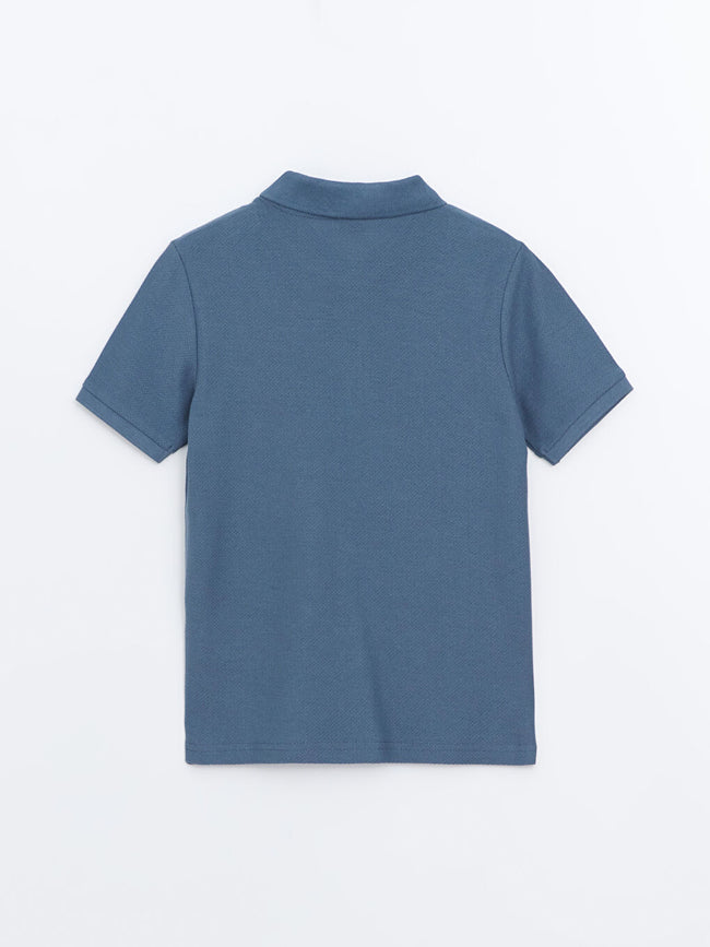 LCW Kids Blue Polo Neck Textured Boy T-Shirt Main Image