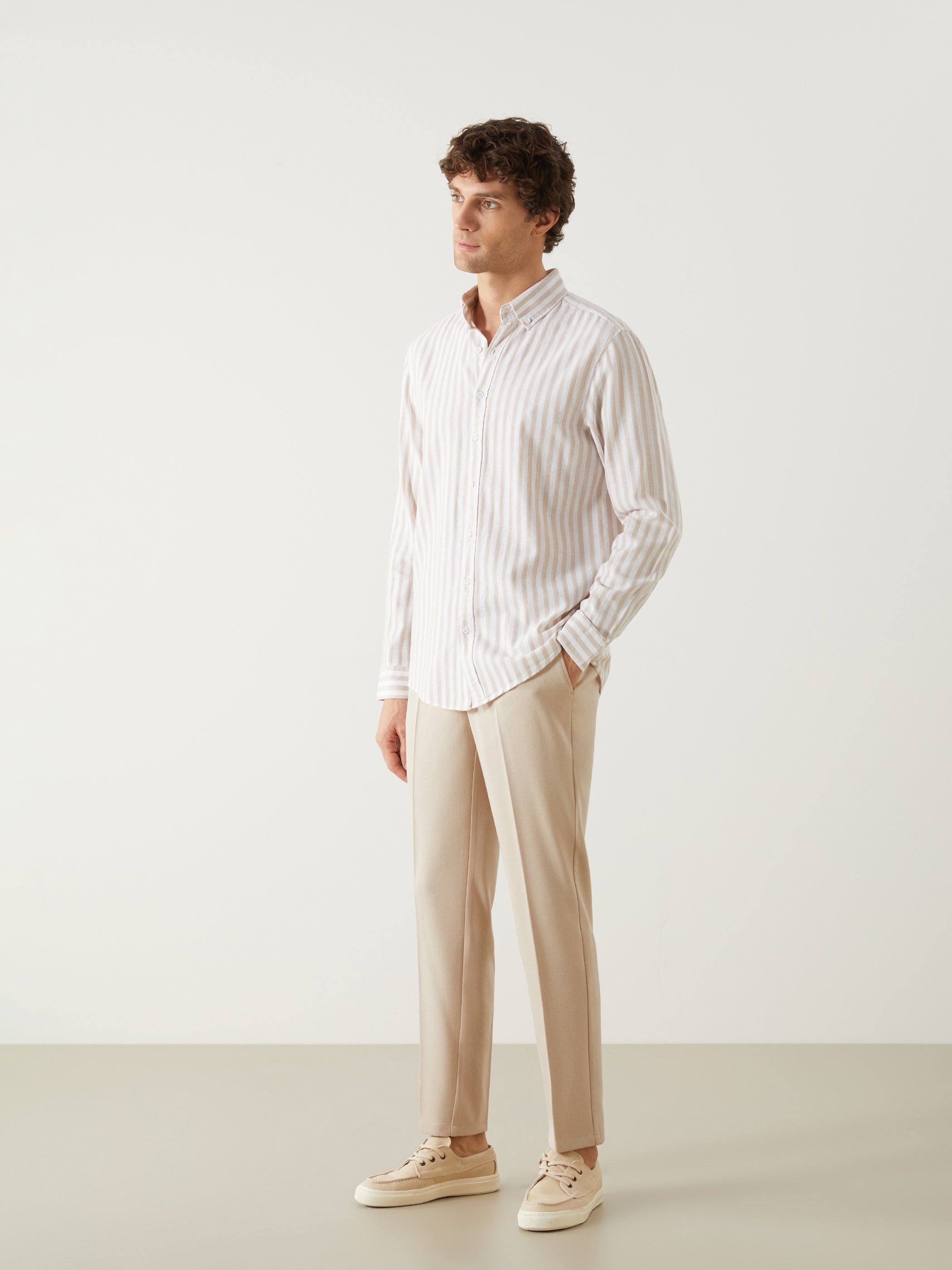 Regular Fit Long Sleeve Striped Poplin Men Shirt