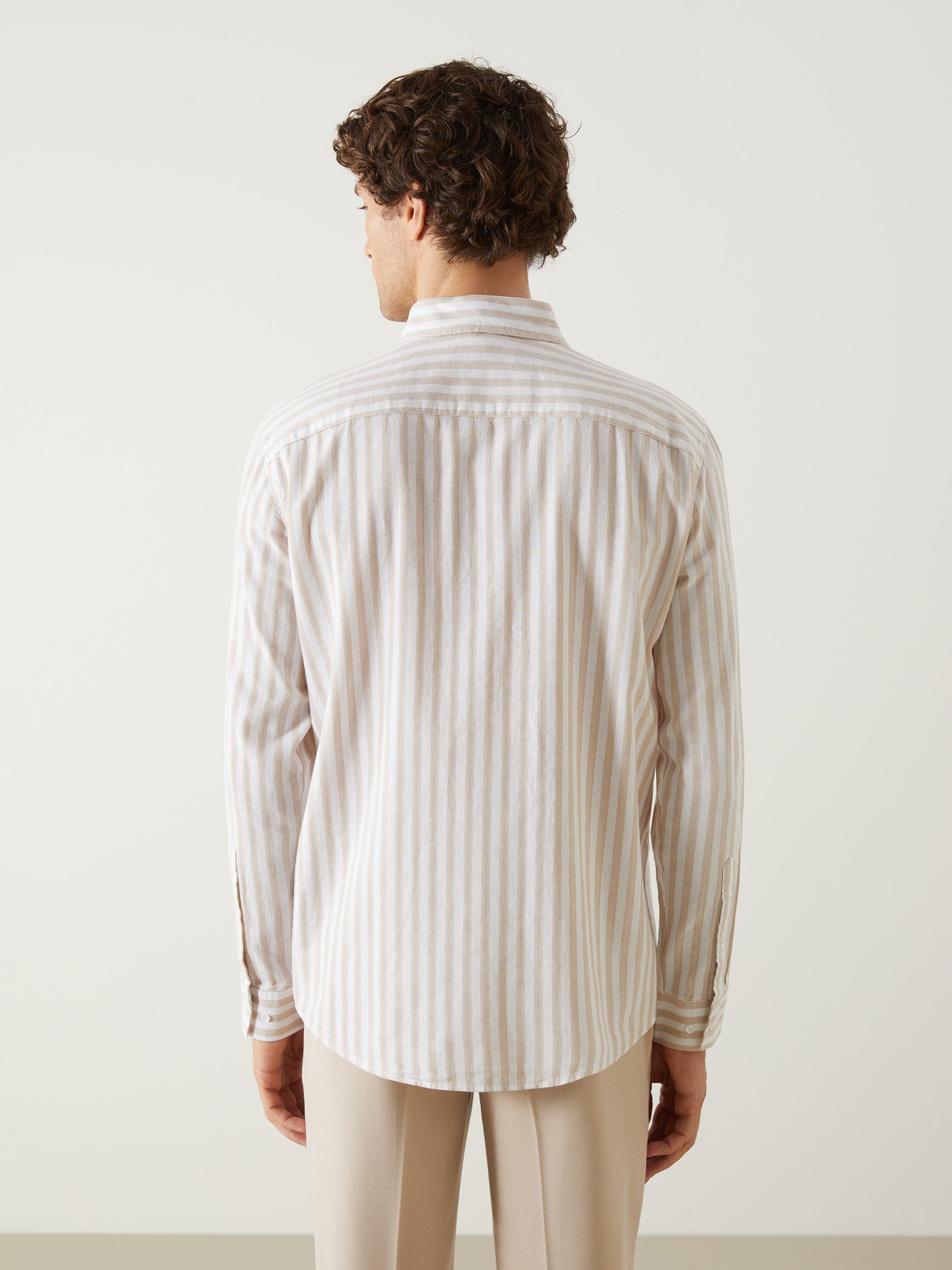 Regular Fit Long Sleeve Striped Poplin Men Shirt